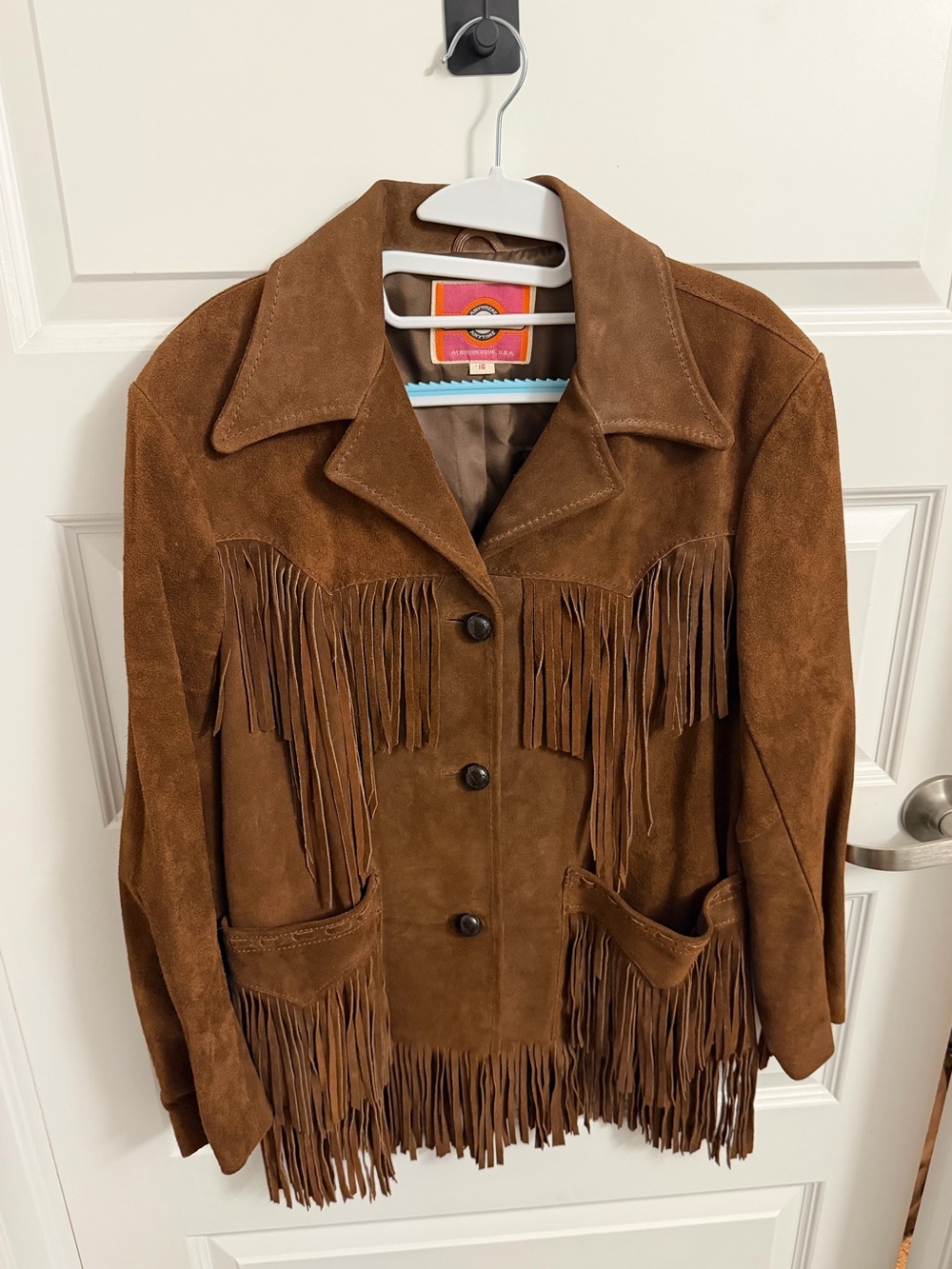 Vintage Ms Pioneer Women’s 16 Suede Leather Fringe Western Jacket Brown Cowgirl